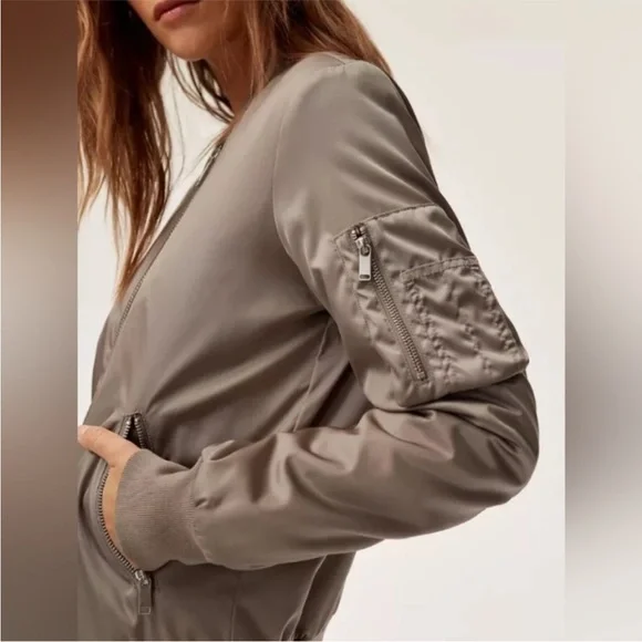 Babaton Aritzia Taupe Bomber Jacket - Picture 2 of 7